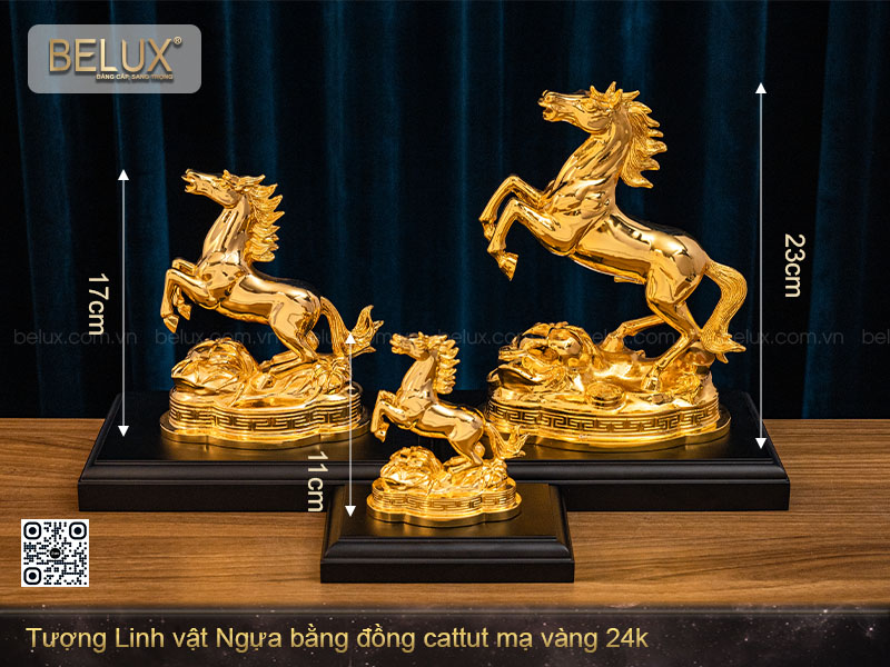 Tượng Linh Vật Ngựa Mạ Vàng - Cao 23 cm
